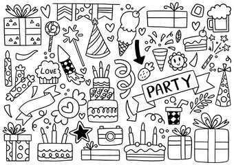 0087 hand drawn party doodle happy birthday