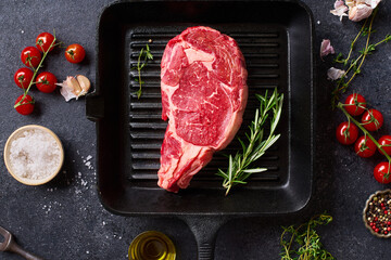 Top view Black Angus prime beef rib eye steak