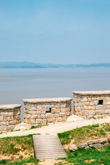 Naklejka premium Ganghwa island Yeonmijeong Pavilion Wolgotdondae fortress and river in Incheon, Korea