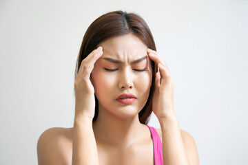sick asian woman having fever headache