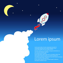 business startup competition banner concept rocket vector and illustration flying rocket.Space travel to the moon.Space rocket launch. Project start up solar system and text space