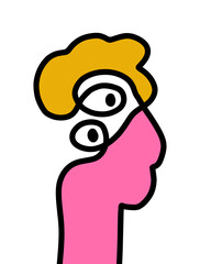 Portrait one line silhouette contour hand drawn vector illustration in cartoon comic style vibrant colors