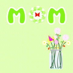 Happy mother's Day greeting card design with beautiful flower and colorful butterfly. Vector illustration.
