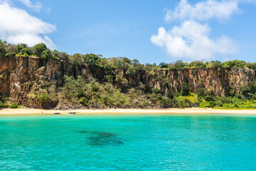 The Beautiful view of Sancho Beach from the sea, with turquoise clear water, at Fernando de Noronha...