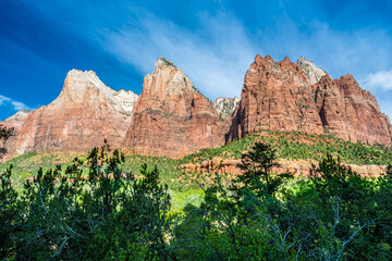 A view of  Court of the Patriarchs in Zion national park, Utah in springtime