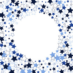 Confetti of shooting stars. Blue, shades of blue stars. Luxury holiday background. Abstract texture on a white background. Design element. Vector illustration, eps 10.
