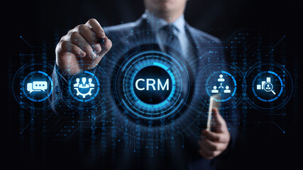CRM - Customer Relationship Management. Enterprise Communication and planning software concept.
