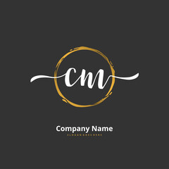 C M CM Initial handwriting and signature logo design with circle. Beautyful design handwritten logo for fashion, team, wedding, luxury logo. - obrazy, fototapety, plakaty