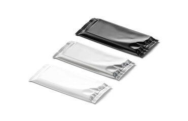 Blank black, white and silver chocolate bar foil wrap mockup,