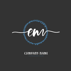 E M EM Initial handwriting and signature logo design with circle. Beautiful design handwritten logo for fashion, team, wedding, luxury logo.