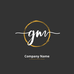 G M GM Initial handwriting and signature logo design with circle. Beautiful design handwritten logo for fashion, team, wedding, luxury logo.