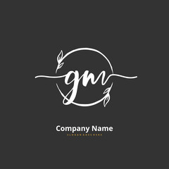 G M GM Initial handwriting and signature logo design with circle. Beautiful design handwritten logo for fashion, team, wedding, luxury logo.