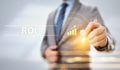 ROI Return on investment financial growth concept with graph, chart and icons.
