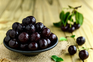 Fresh sour cherries in bowl