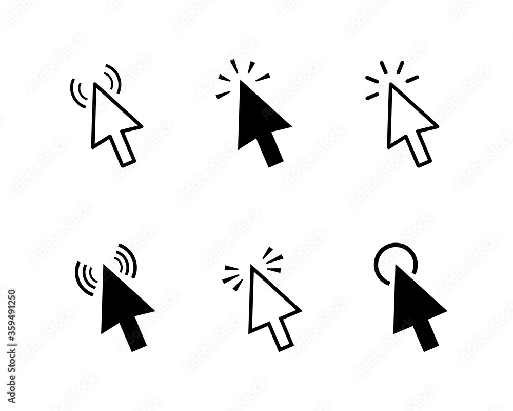 Poster set computer pointer click icon. clicking arrows cursors tools. vector illustration