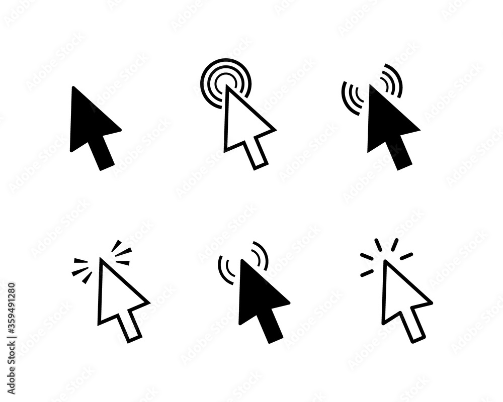 Poster set computer pointer click icon. clicking arrows cursors tools. vector illustration