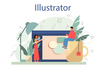 Graphic illustration designer, illustrator concept. Artist drawing picture