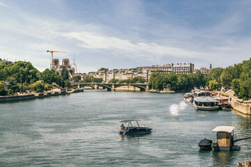 Fototapeta premium Seine River in Paris with Notre Dame