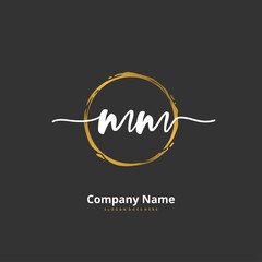 M MM Initial handwriting and signature logo design with circle. Beautiful design handwritten logo for fashion, team, wedding, luxury logo.