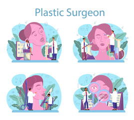 Plastic surgeon concept set. Idea of body and face correction.