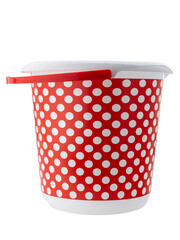 red and white bucket for house cleaning