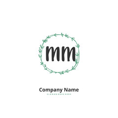 M MM Initial handwriting and signature logo design with circle. Beautiful design handwritten logo for fashion, team, wedding, luxury logo.