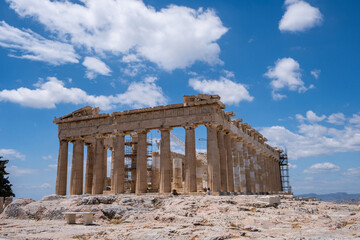 Athens, Greece. Parthenon temple on Acropolis hill, bright spring day.