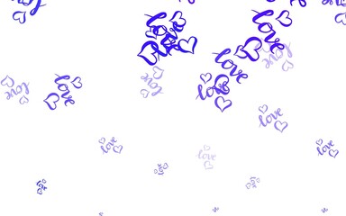 Light BLUE vector background with Shining hearts.