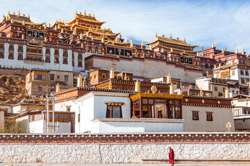 Panorama view of Ganden Sumtseling Monastery, he largest Tibetan monastery in Shangri-La, Yunnan,...