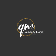 Q M QM Initial handwriting and signature logo design with circle. Beautiful design handwritten logo for fashion, team, wedding, luxury logo.