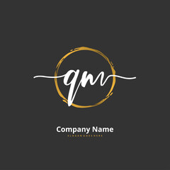 Q M QM Initial handwriting and signature logo design with circle. Beautiful design handwritten logo for fashion, team, wedding, luxury logo.