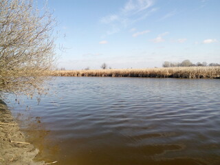 Bright sunny day on the Sula river in early spring