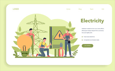 Electricity works service web banner or landing page. Professional
