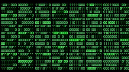 Seamless loop of abstract binary digital coding green with glow digit numbers data run matrix effect on black background. - Powered by Adobe