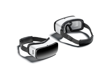 Blank white virtual reality goggles mockup, front and back side