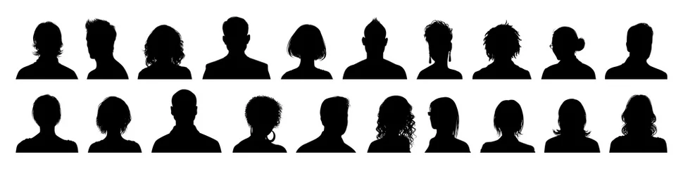 Poster Stel man en vrouw hoofd pictogram silhouet. Mannelijke en vrouwelijke avatar profiel teken, gezicht silhouet logo – Stockvector © pingebat