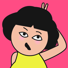 Closeup Portrait Of Cheeky Girl Making Bunny Ears Finger Behind Own Head Concept Card Character illustration