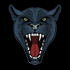 Vector illustration of a Panther. Leopard for tattoo or t-shirt print. Cougar illustration for a sport team. Vector character.Sketch for mascot, logo or symbol. Jaguar on black background