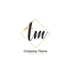 T M TM Initial handwriting and signature logo design with circle. Beautiful design handwritten logo for fashion, team, wedding, luxury logo.