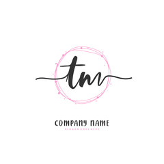 T M TM Initial handwriting and signature logo design with circle. Beautiful design handwritten logo for fashion, team, wedding, luxury logo.