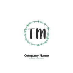 T M TM Initial handwriting and signature logo design with circle. Beautiful design handwritten logo for fashion, team, wedding, luxury logo.