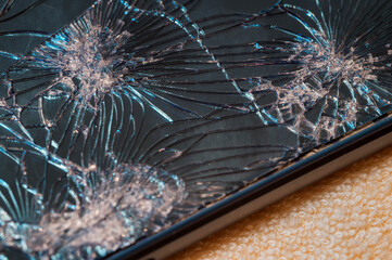 Broken case and touch phone display.