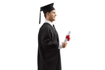 Male graduate holding a diploma