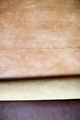Camel and brown color real leather. This leather is used in the production of handbags, backpacks, shoes and accessories etc. One piece leathers.  