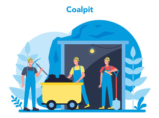 Coal or minerals mining concept. Worker in uniform and helmet