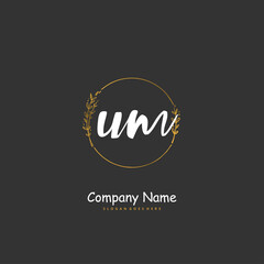 U M UM Initial handwriting and signature logo design with circle. Beautiful design handwritten logo for fashion, team, wedding, luxury logo.