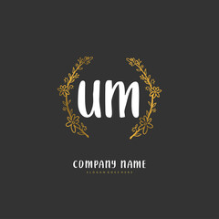 U M UM Initial handwriting and signature logo design with circle. Beautiful design handwritten logo for fashion, team, wedding, luxury logo.