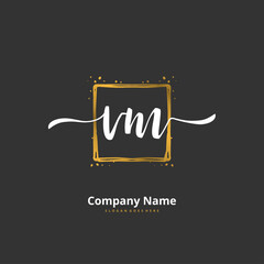 V M VM Initial handwriting and signature logo design with circle. Beautiful design handwritten logo for fashion, team, wedding, luxury logo.