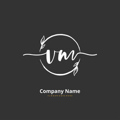 V M VM Initial handwriting and signature logo design with circle. Beautiful design handwritten logo for fashion, team, wedding, luxury logo.