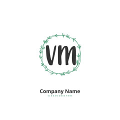 V M VM Initial handwriting and signature logo design with circle. Beautiful design handwritten logo for fashion, team, wedding, luxury logo.